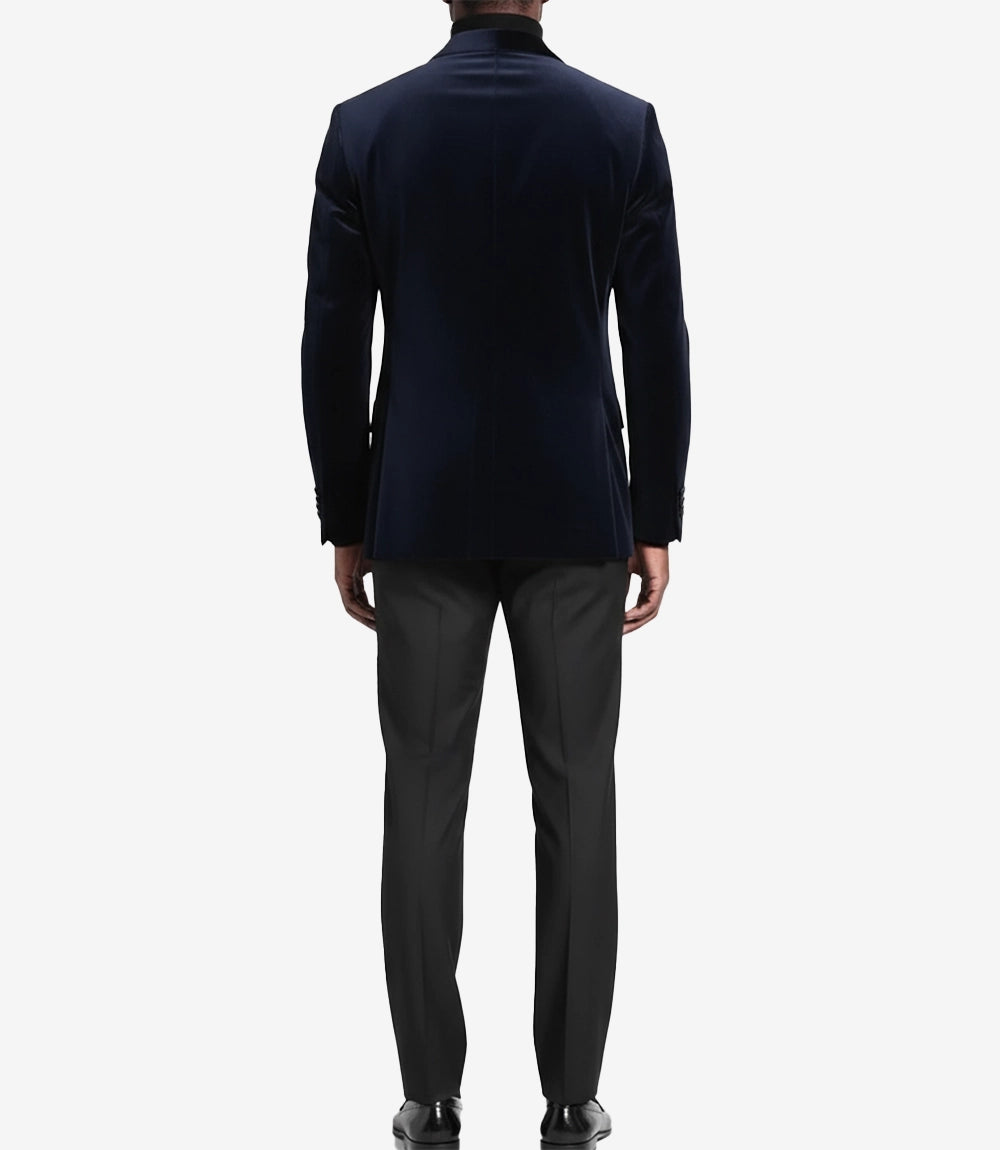 Mens 2 Button Deep Blue Velvet Tuxedo with Shawl Lapel