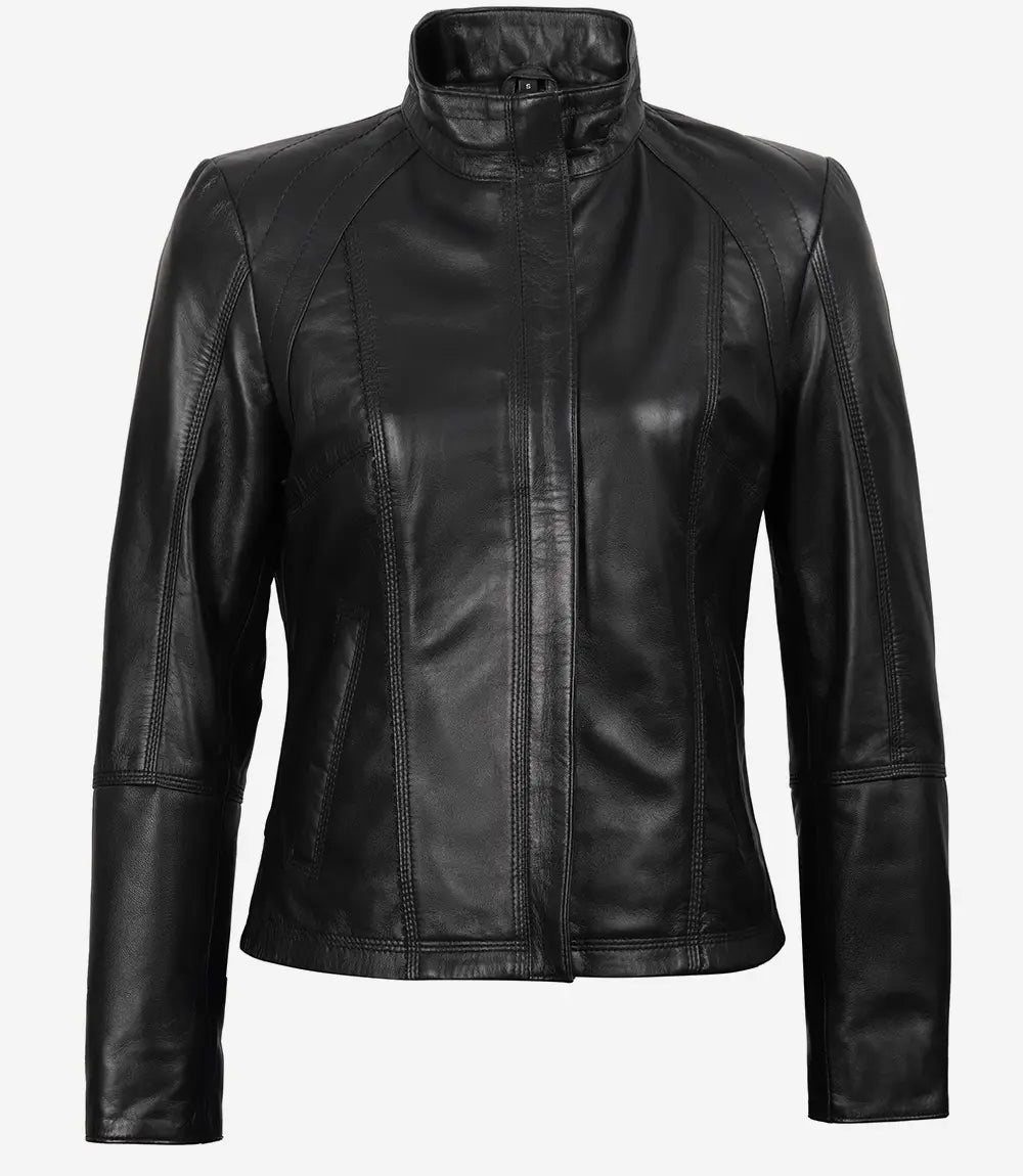 Womens Black Leather Cafe Racer Jacket
