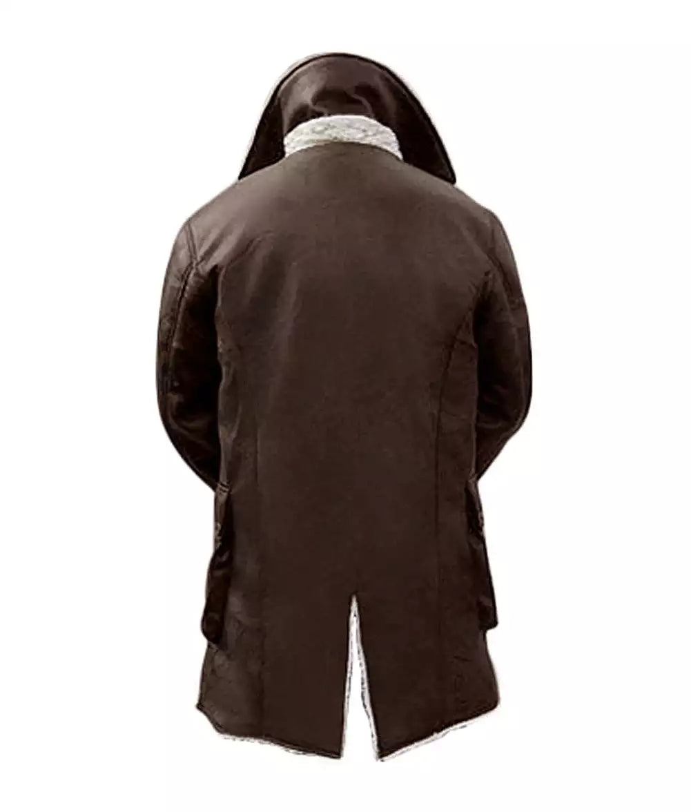 Dark Brown Shearling Lined Leather Coat Mens