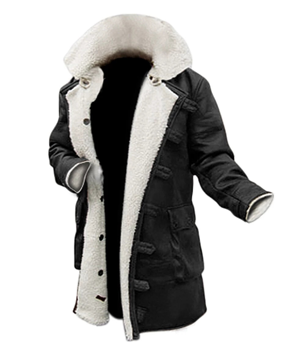 Black Leather Shearling Coat Mens