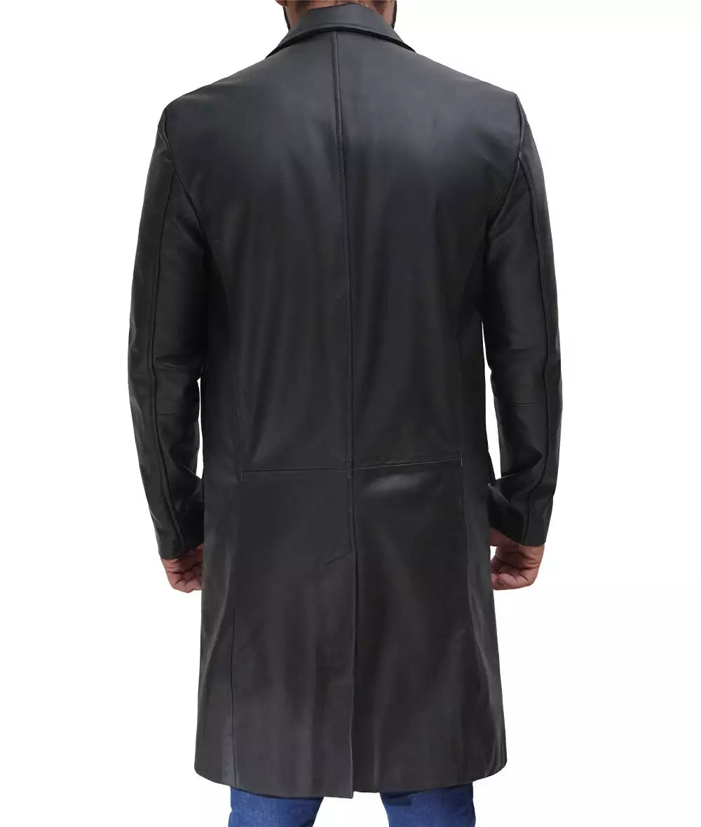 Mens Cowhide Black Long Leather Coat