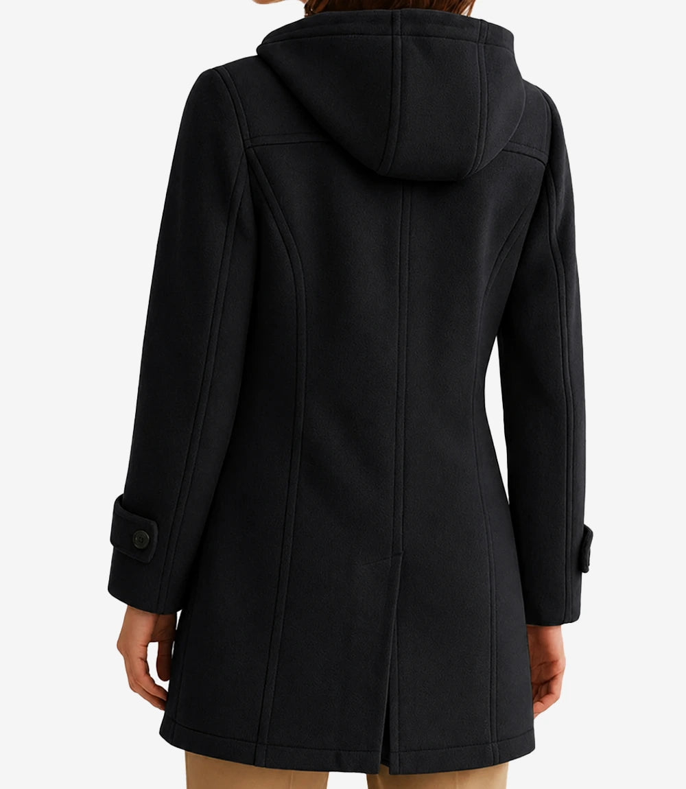 Suzanne Women’s Black Hooded Duffle Wool Coat - Black - view 2