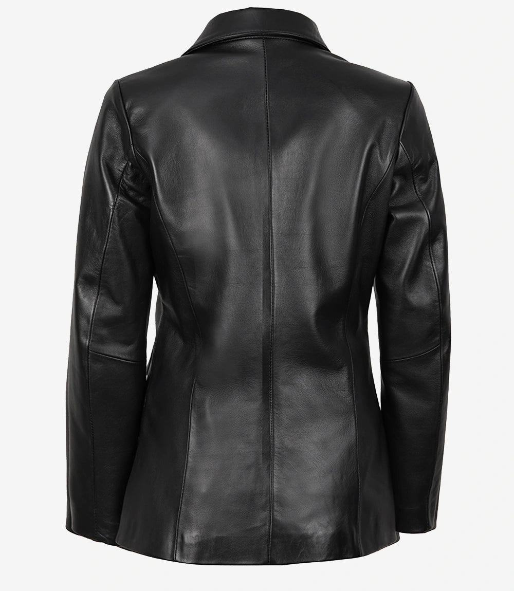 Womens Black Two Button Leather Blazer
