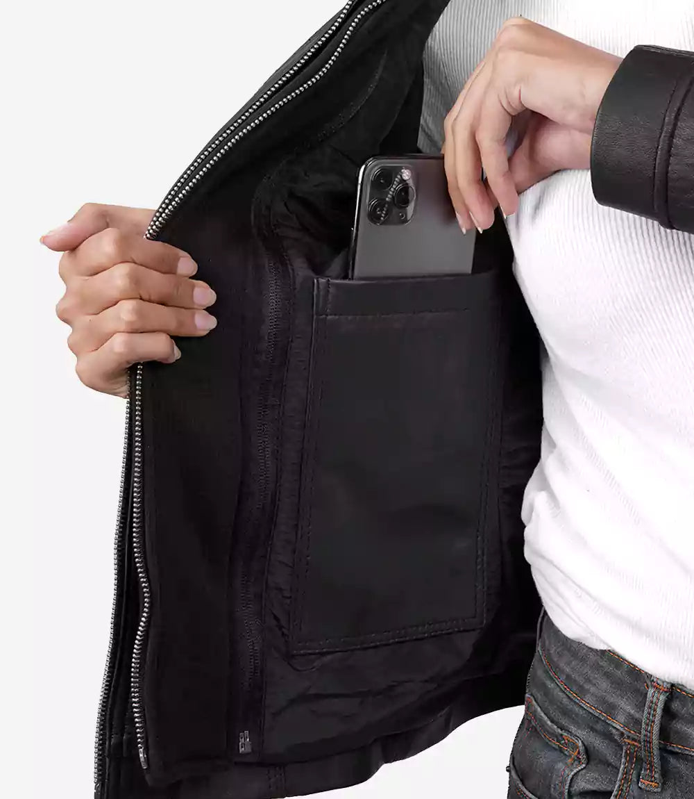 Womens Tall Black Leather Jacket With Hood