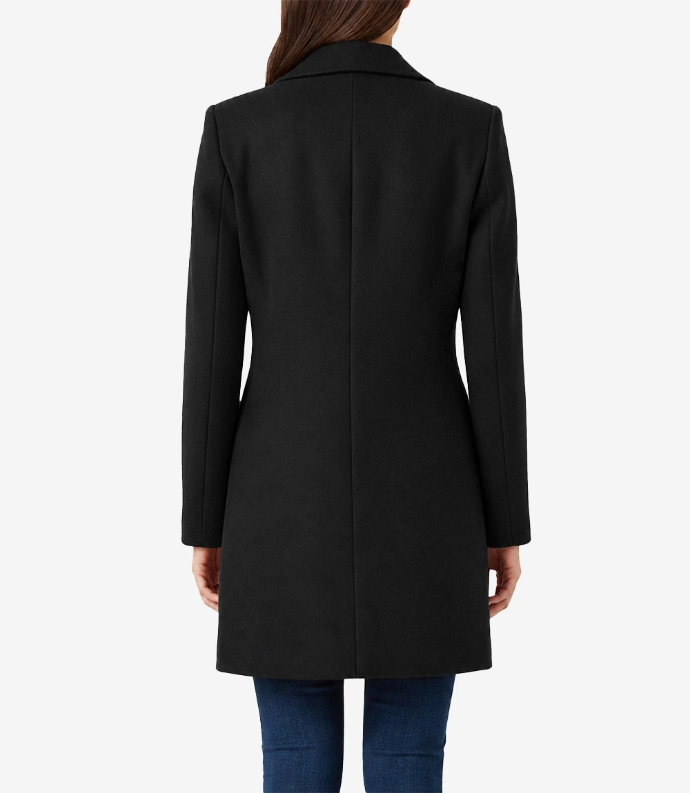 Barbara Women’s Mid Length Black Wool Coat - Black - view 2