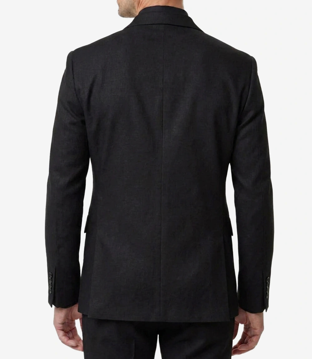 Men's Black Double-Breasted 2-Piece Suit with White Peak Lapel