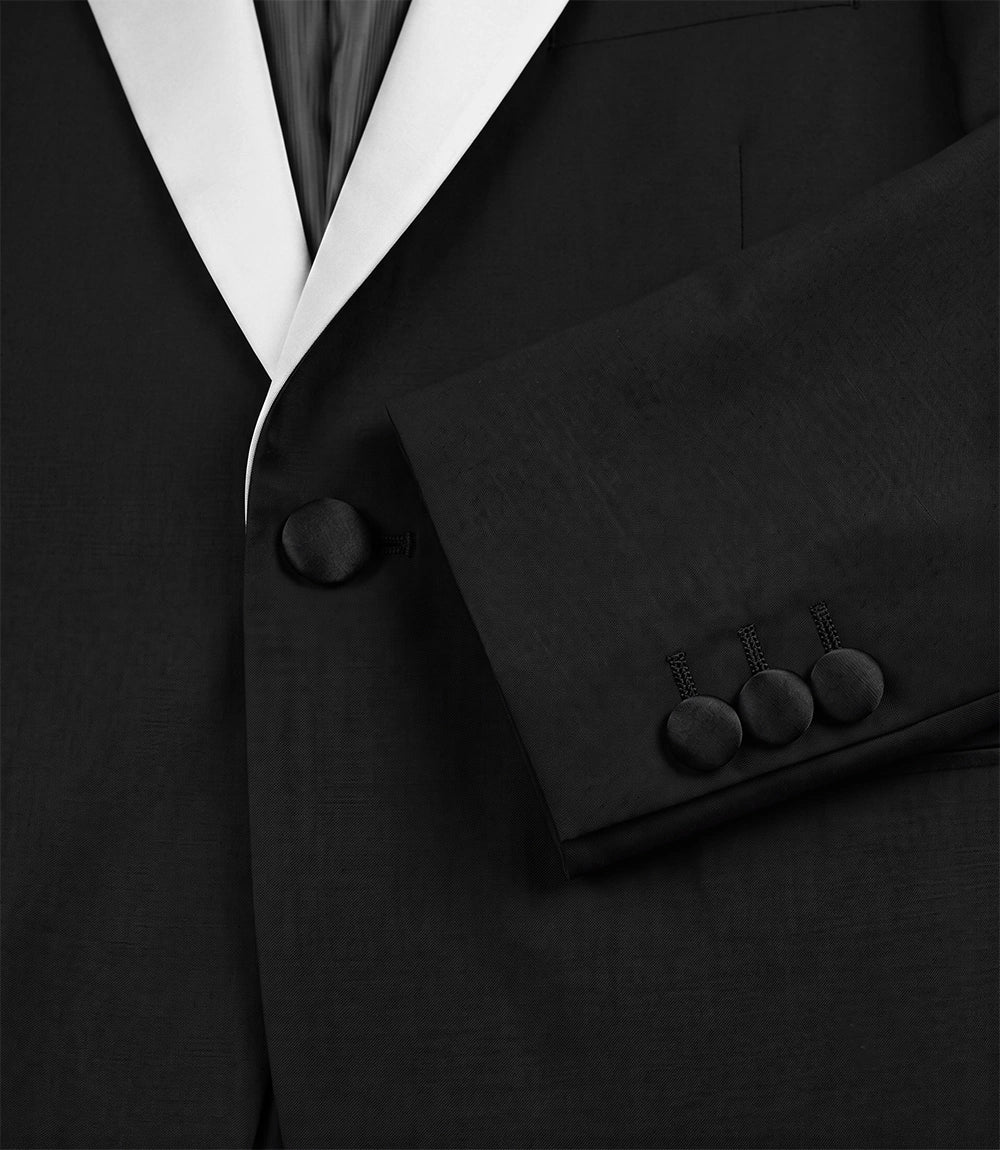 Men’s Black Tuxedo Jacket with White Satin Shawl Lapel