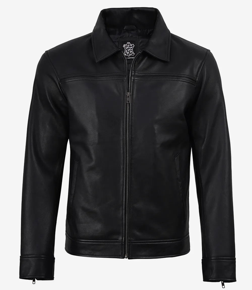 Mark Men's Black Leather Shirt Collar Jacket