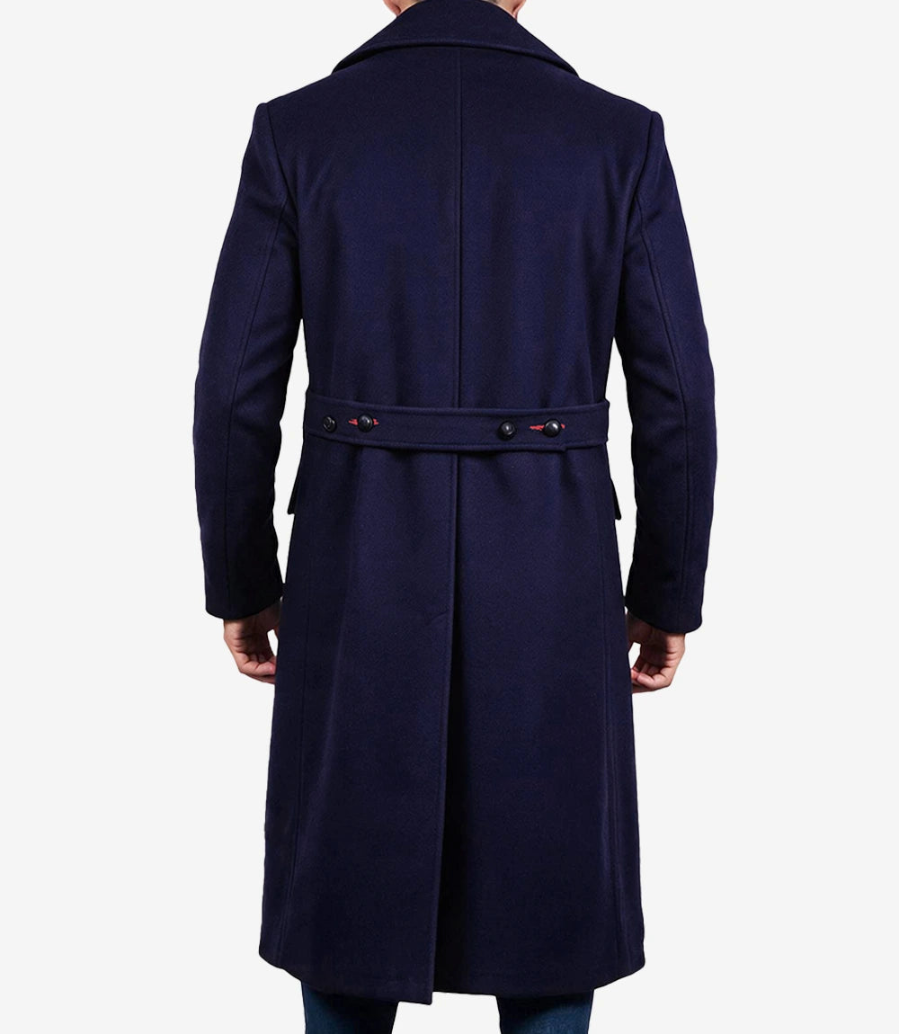 Men’s Double-Breasted Long Paul Blue Wool Coat - Blue - view 4