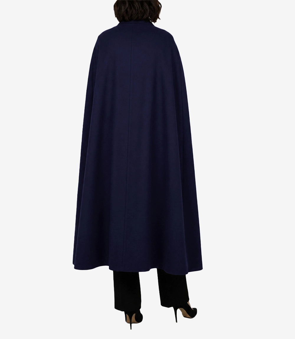 Marrie Women's Long Blue Wool Cape Coat - Blue - view 3