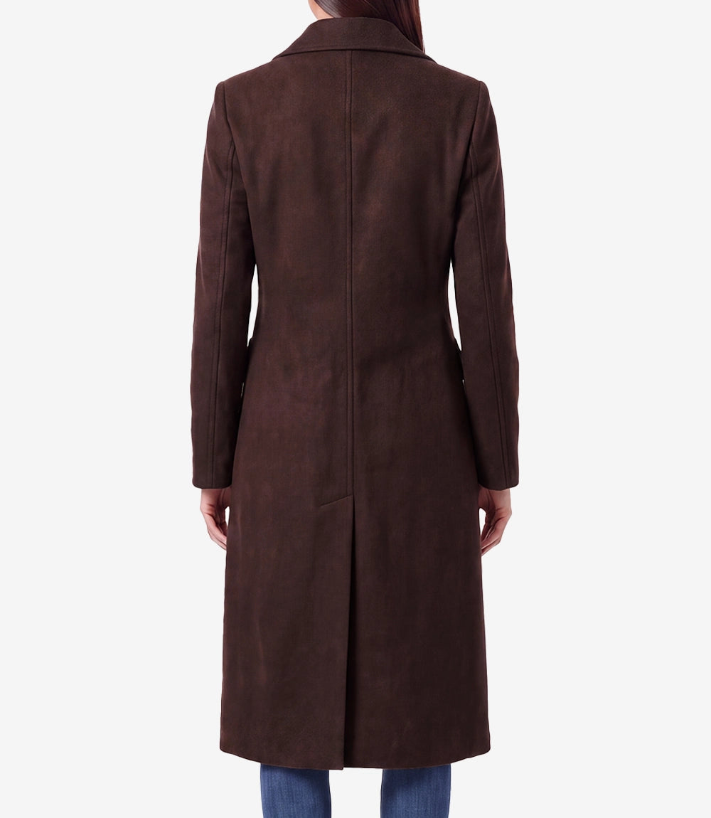 Womens Brown Wool Blend Longline Coat – Single Breasted 3 Button - Brown - view 4
