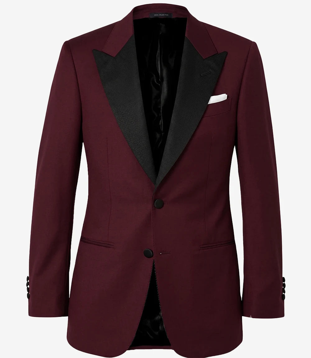 Men's Burgundy Dinner Jacket with Black Peak Lapel