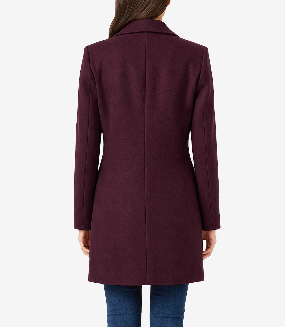 Barbara Women's Mid Length Burgundy Wool Coat