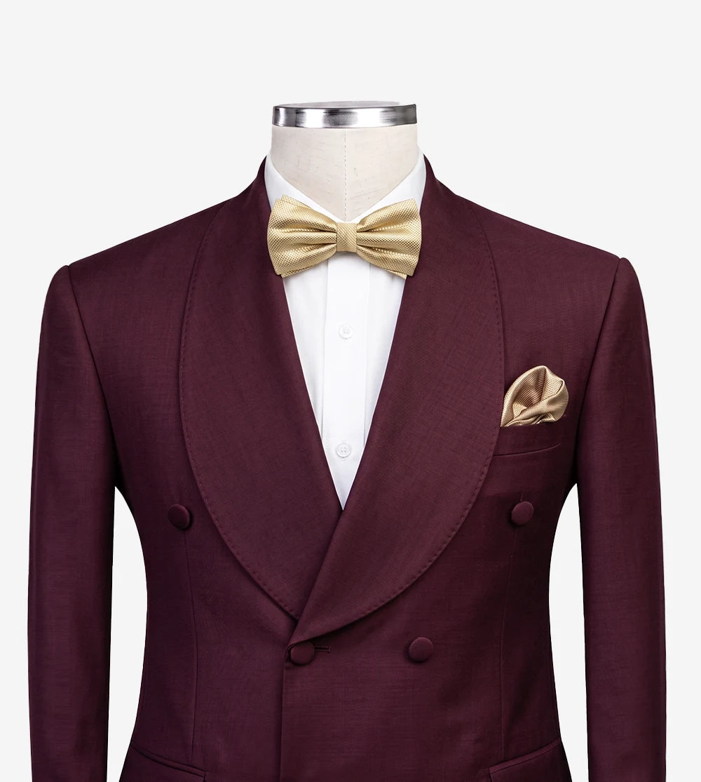 Men’s Burgundy Double-Breasted 2 Piece Dinner Tuxedo — Shawl Lapel
