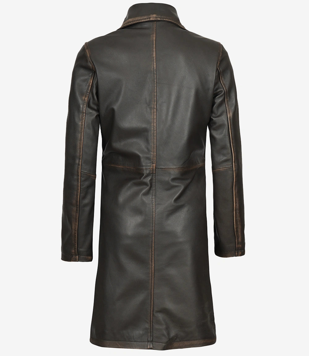 Women's Distressed Brown 3/4 Length Leather Coat