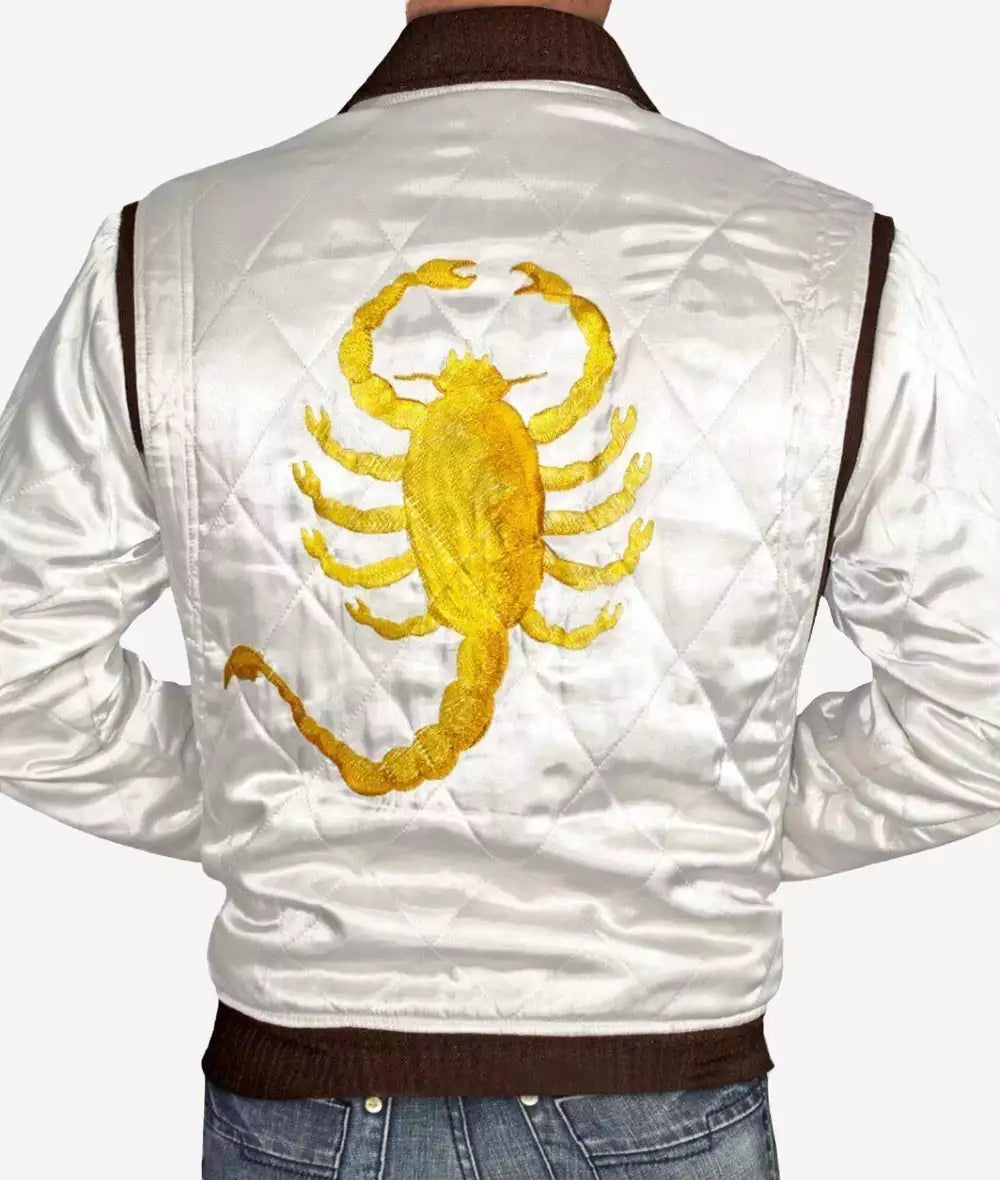White Satin Bomber Jacket Men