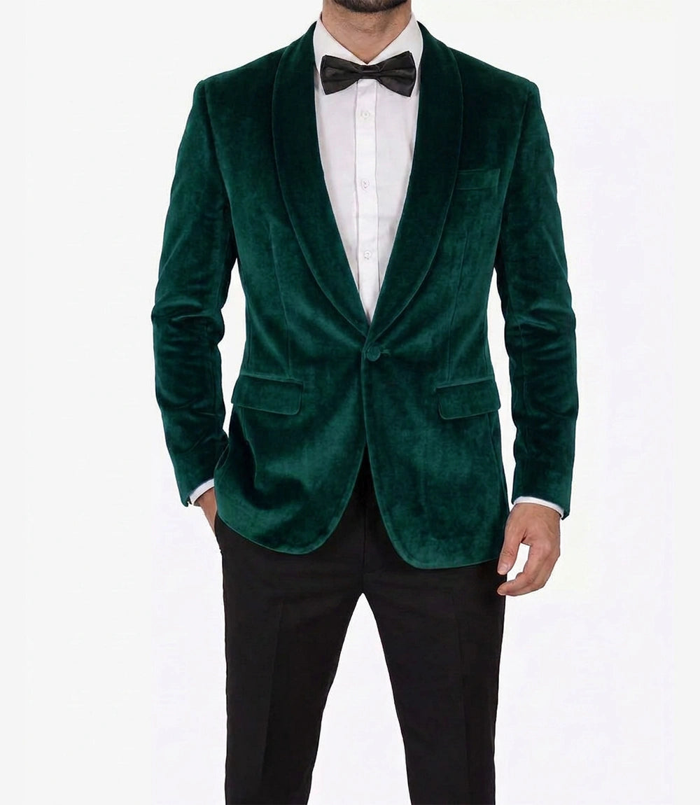 Men's Shawl Lapel Green Premium Velvet Tuxedo Suit