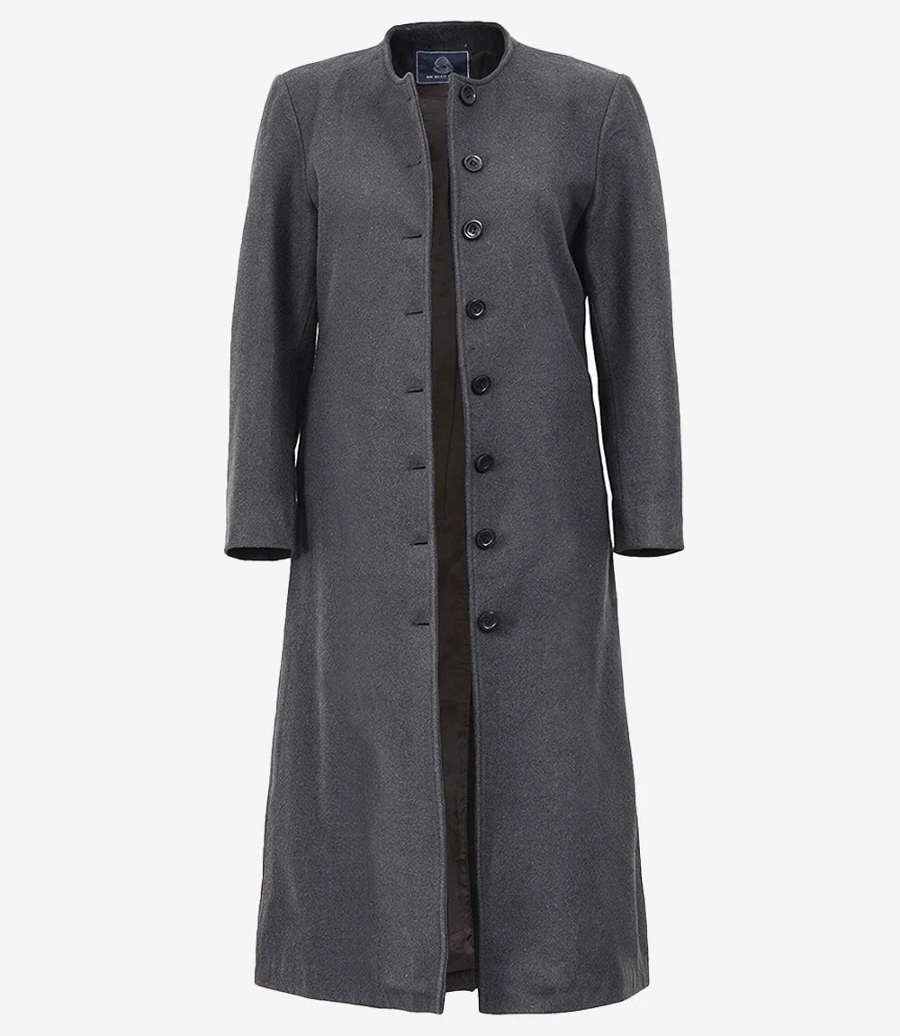 Rosario Runway: Women's Collarless Grey Wool Coat - Grey