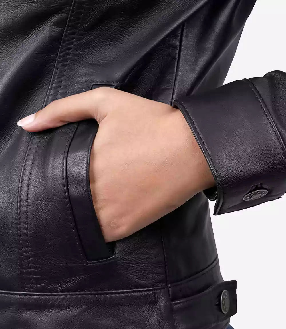 Womens Black Leather Trucker Jacket