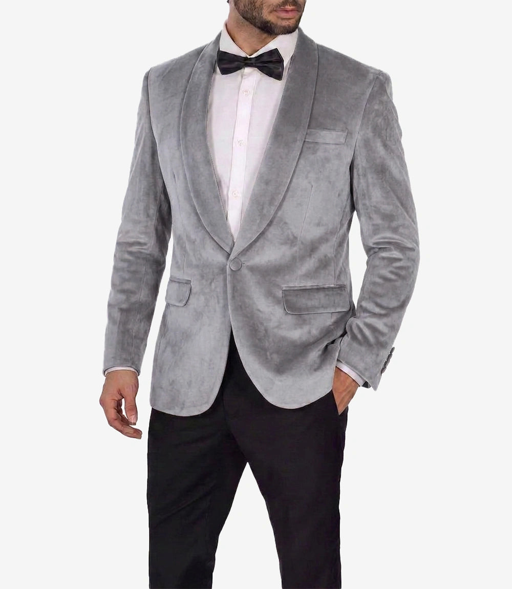 Men's Shawl Lapel Light Grey Premium Velvet Tuxedo Suit
