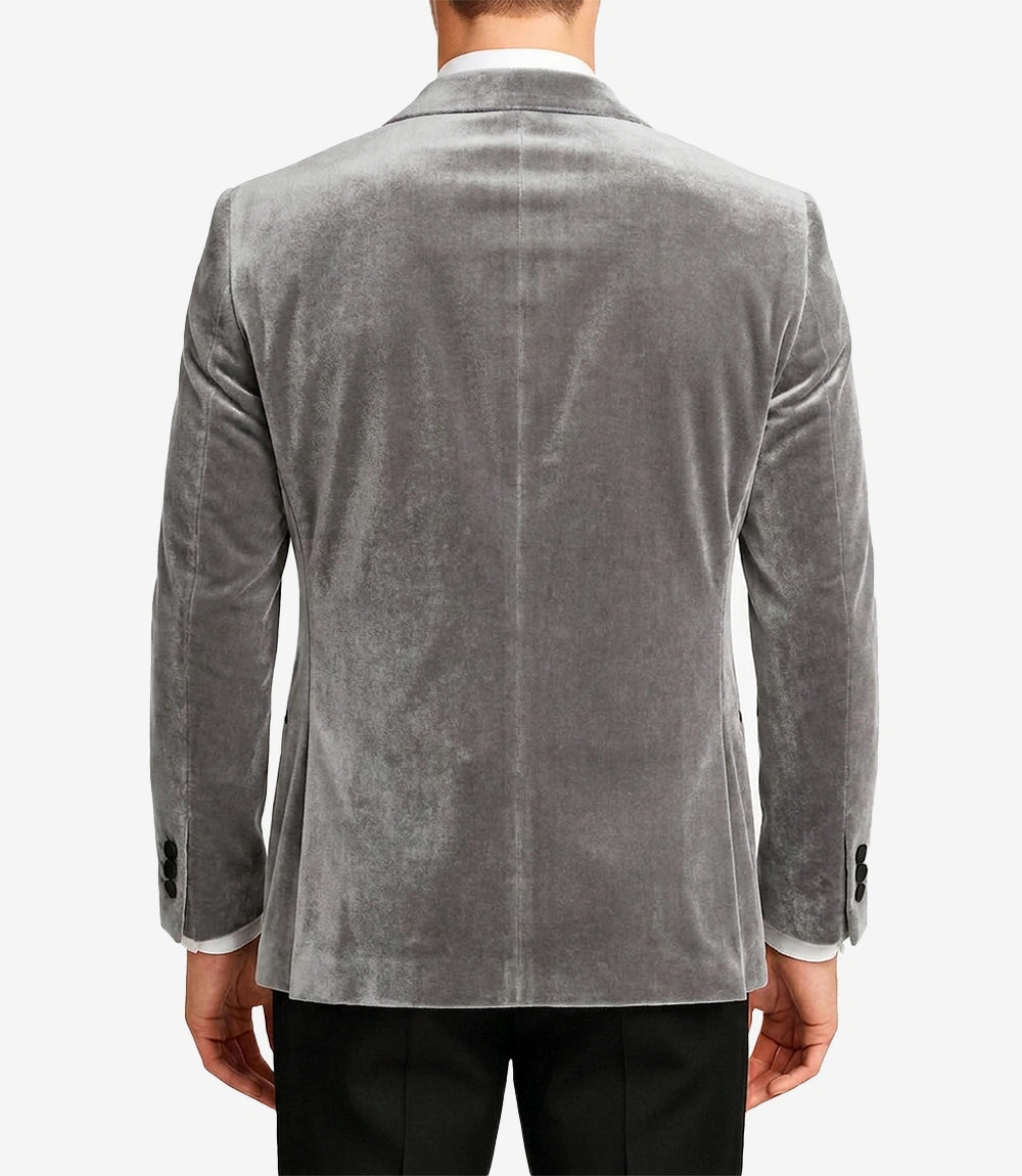 Men's Premium Light Grey Velvet Tuxedo Jacket - Peak Lapel