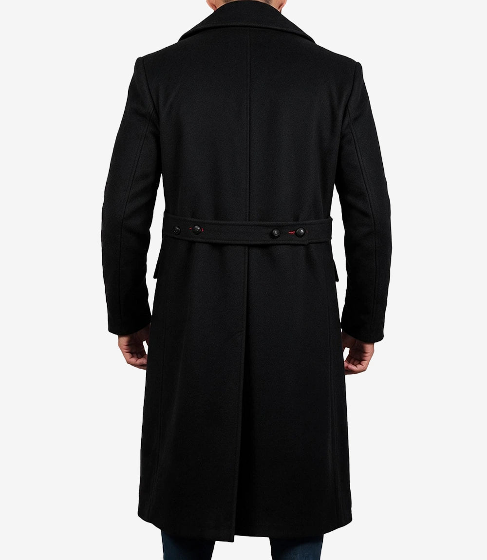 Men’s Double-Breasted Long Black Wool Coat - Black - view 4