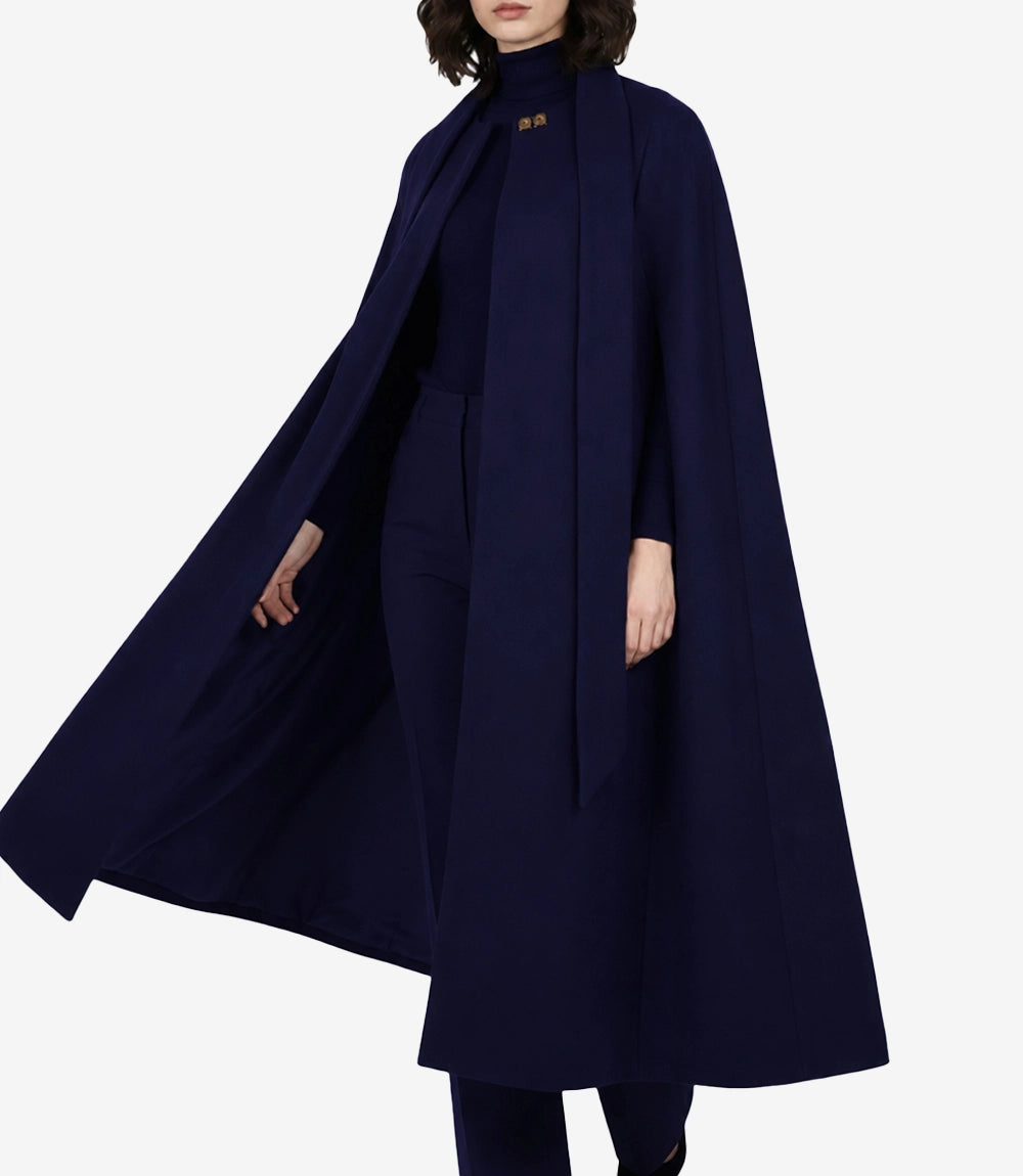 Marrie Women's Long Blue Wool Cape Coat - Blue
