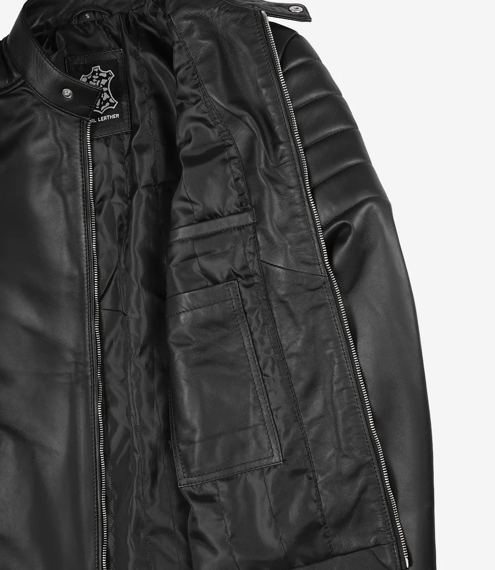 Men's Black Lambskin Leather Biker Style Jacket