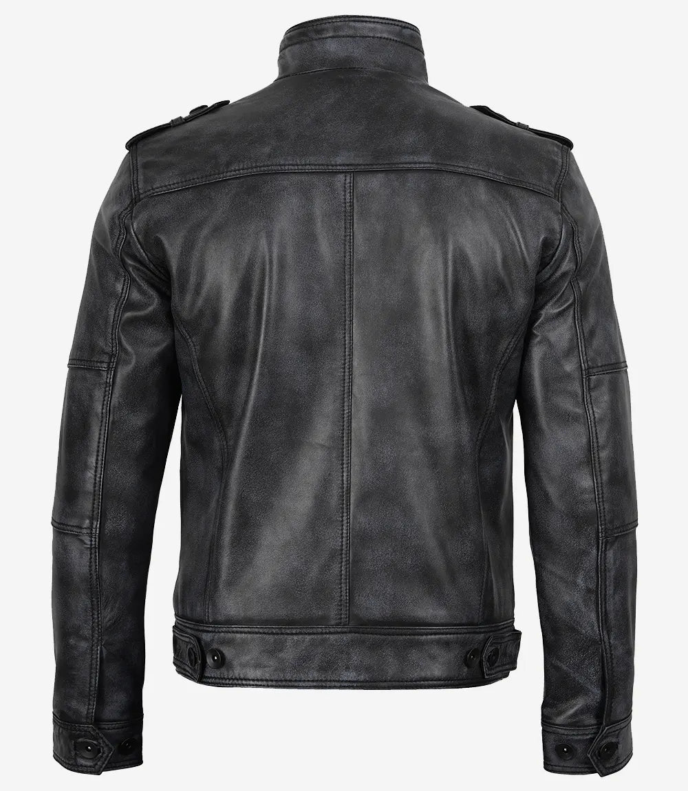Men's Classic Black Leather Biker Style Jacket