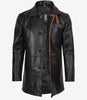Men's Black Leather Coat With Brown Detailing
