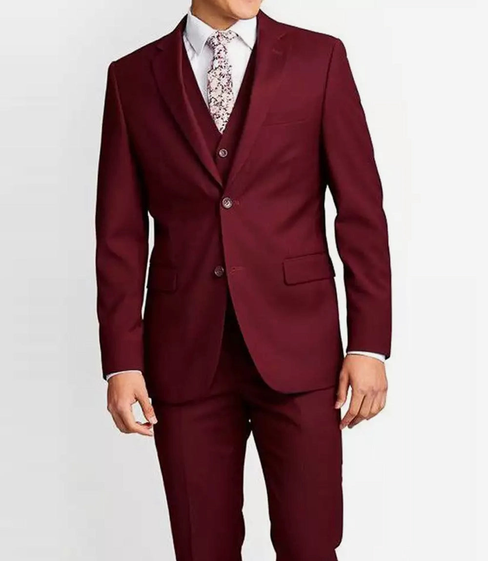 Three Piece Maroon Suit Mens