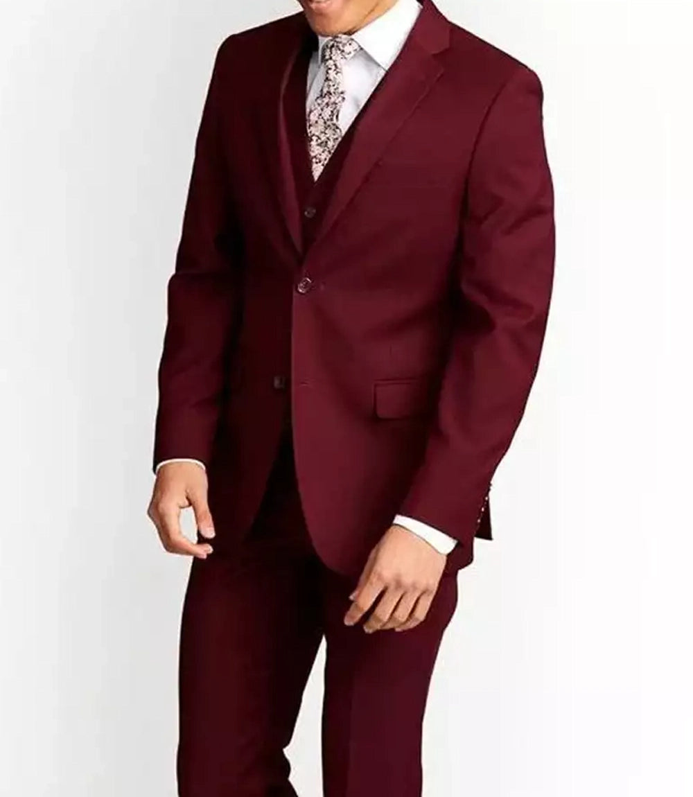 Three Piece Maroon Suit Mens
