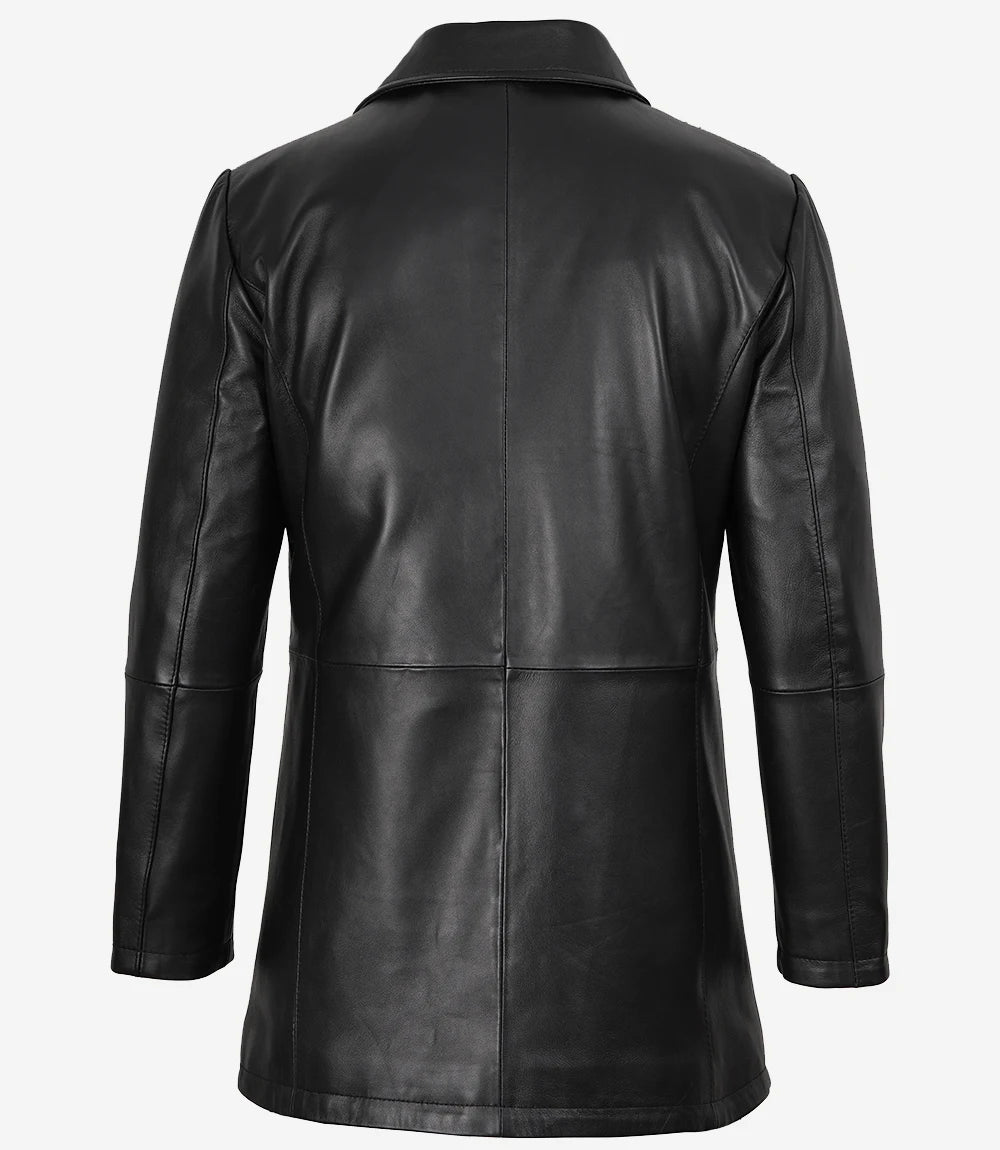 Men's Black Leather Coat With Brown Detailing