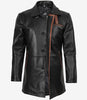 Men's Black Leather Coat With Brown Detailing