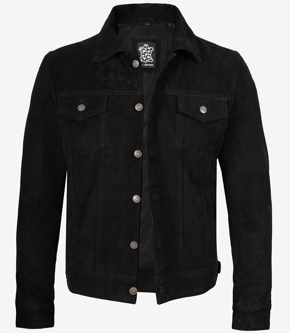 Mens Classic Black Suede Trucker Jacket