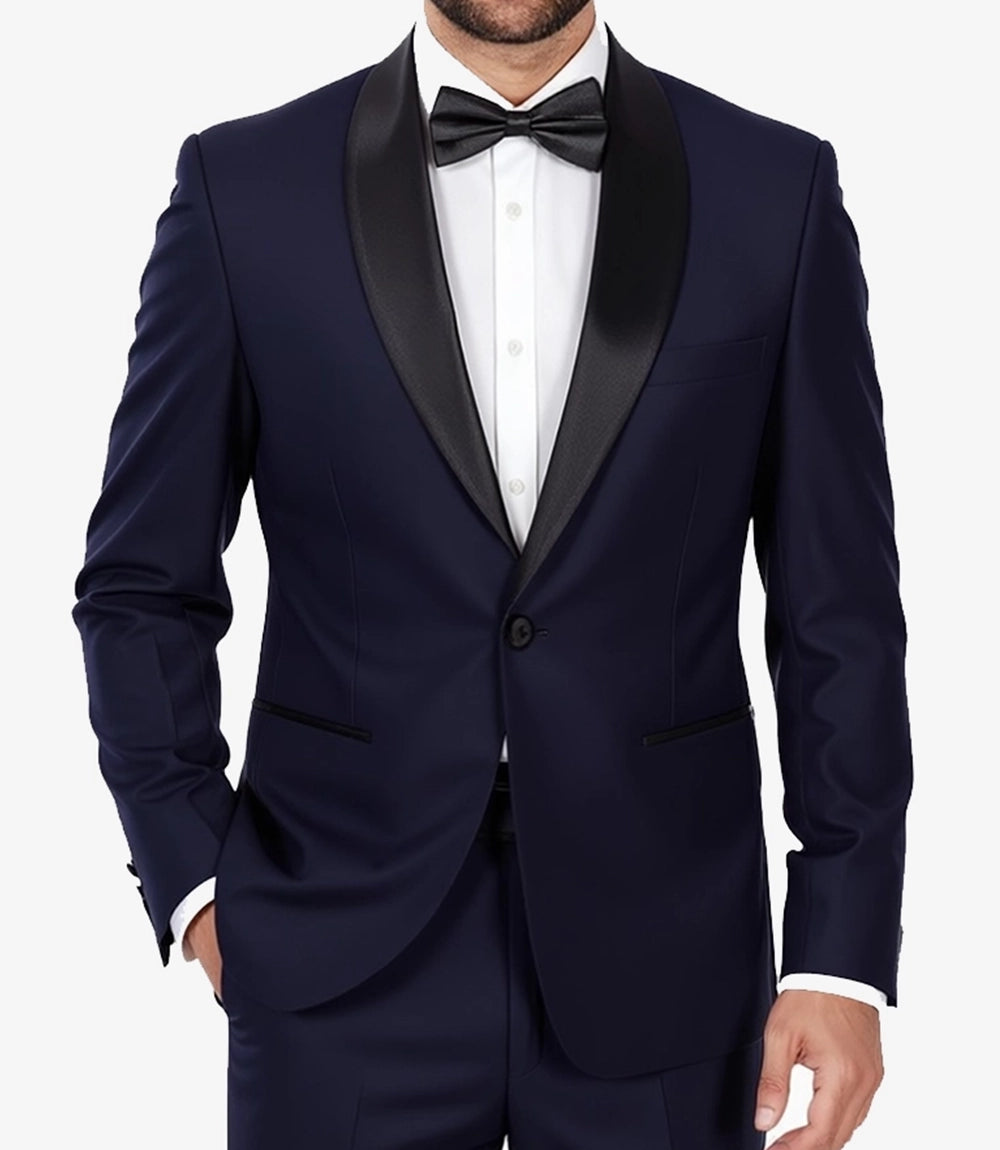 Men's Dark Blue Shawl Lapel Tuxedo – Modern Single-Button Prom Tux