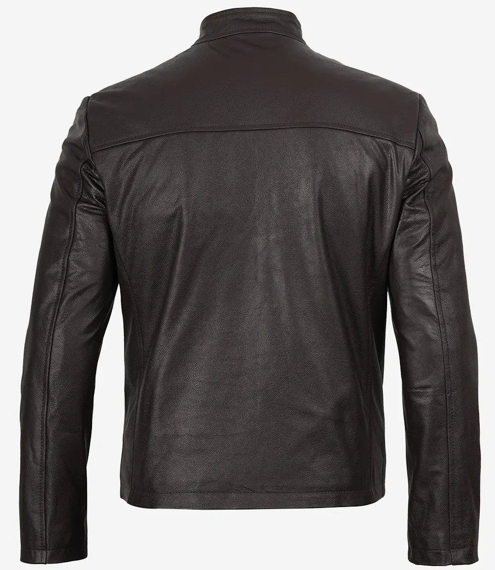 Mens Dark Brown Premium Cowhide Leather Biker Style Jacket