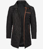 Mens 3/4 Length Black Quilted Polyester Coat With Brown Detailing