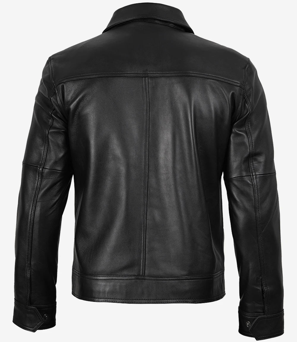 Men's Shirt Collar Classic Black Leather Jacket