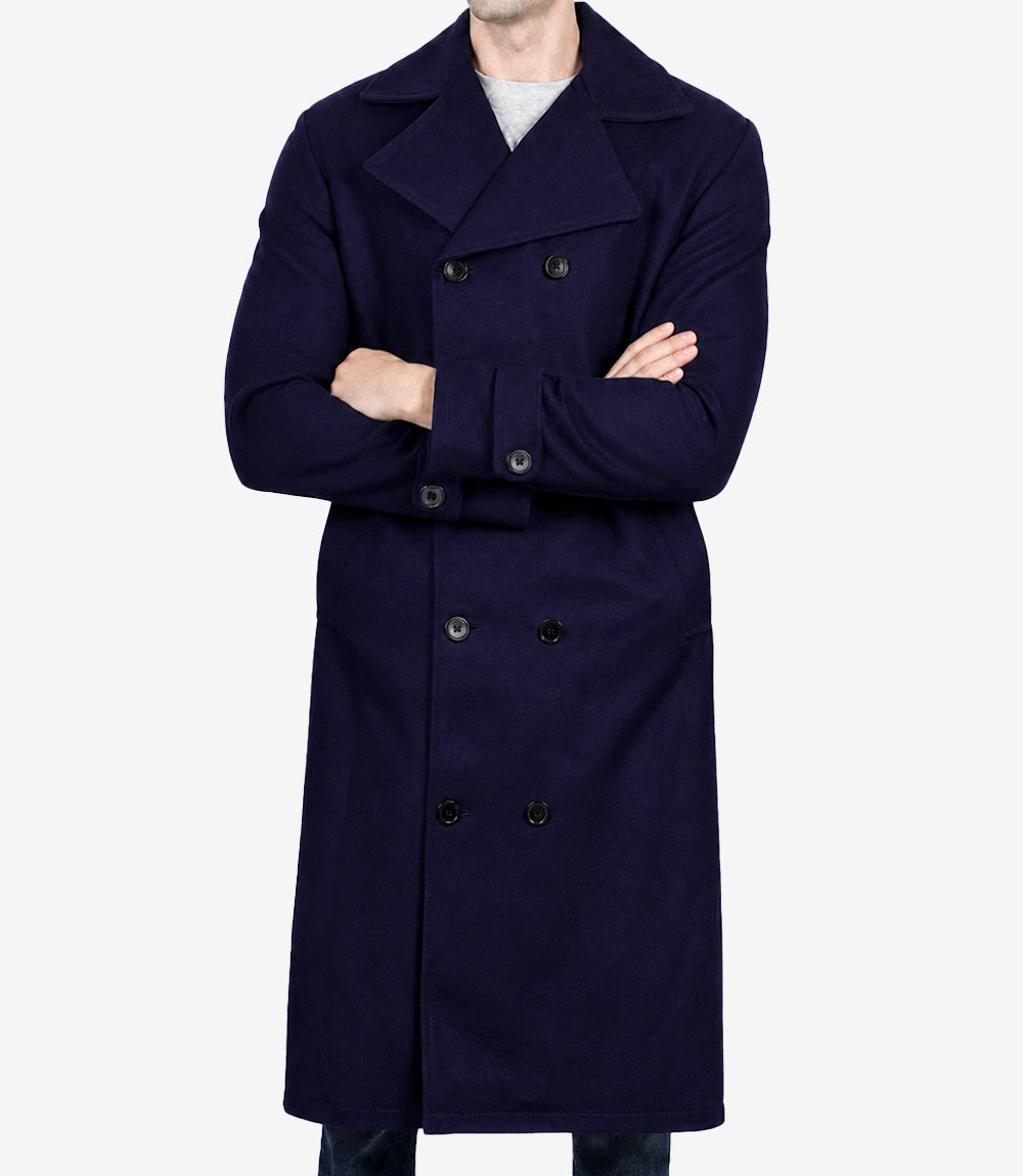 Kenney Men’s Double-Breasted Paul Blue Wool Coat - Blue