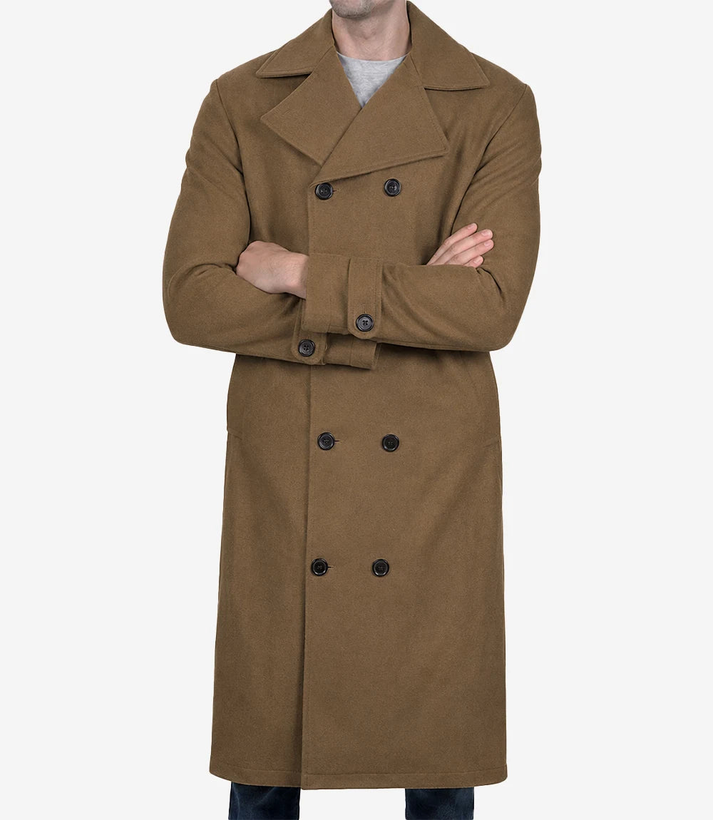Kenney Men’s Double-Breasted Camel Wool Coat - Camel
