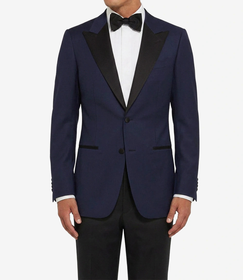 Men's Dark Blue Dinner Jacket with Black Peak Lapel