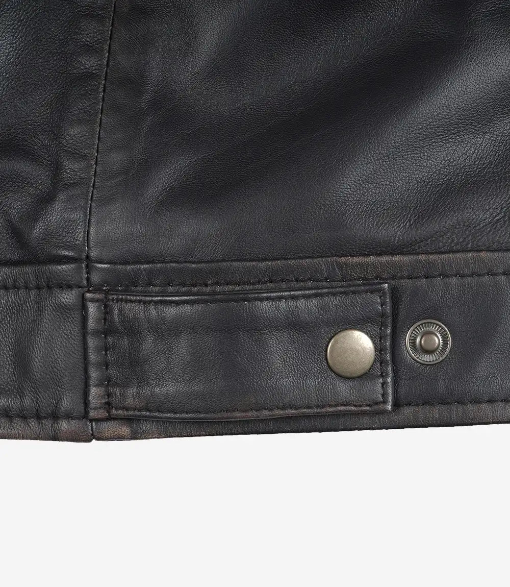 Mens Shirt Collar Vintage Brown Leather Jacket