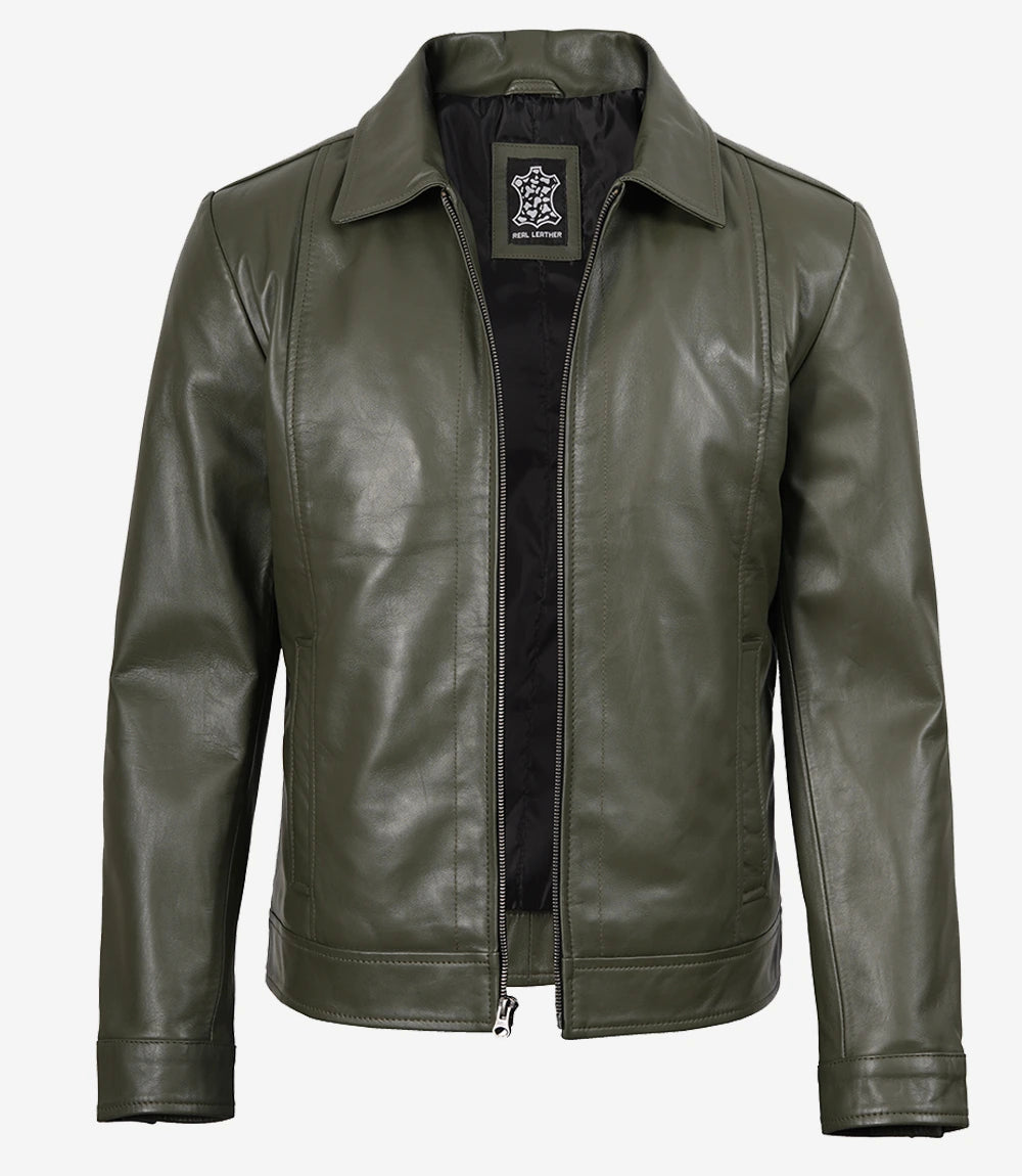 Mens Green Vintage Leather Jacket | Green Classic Leather Jacket