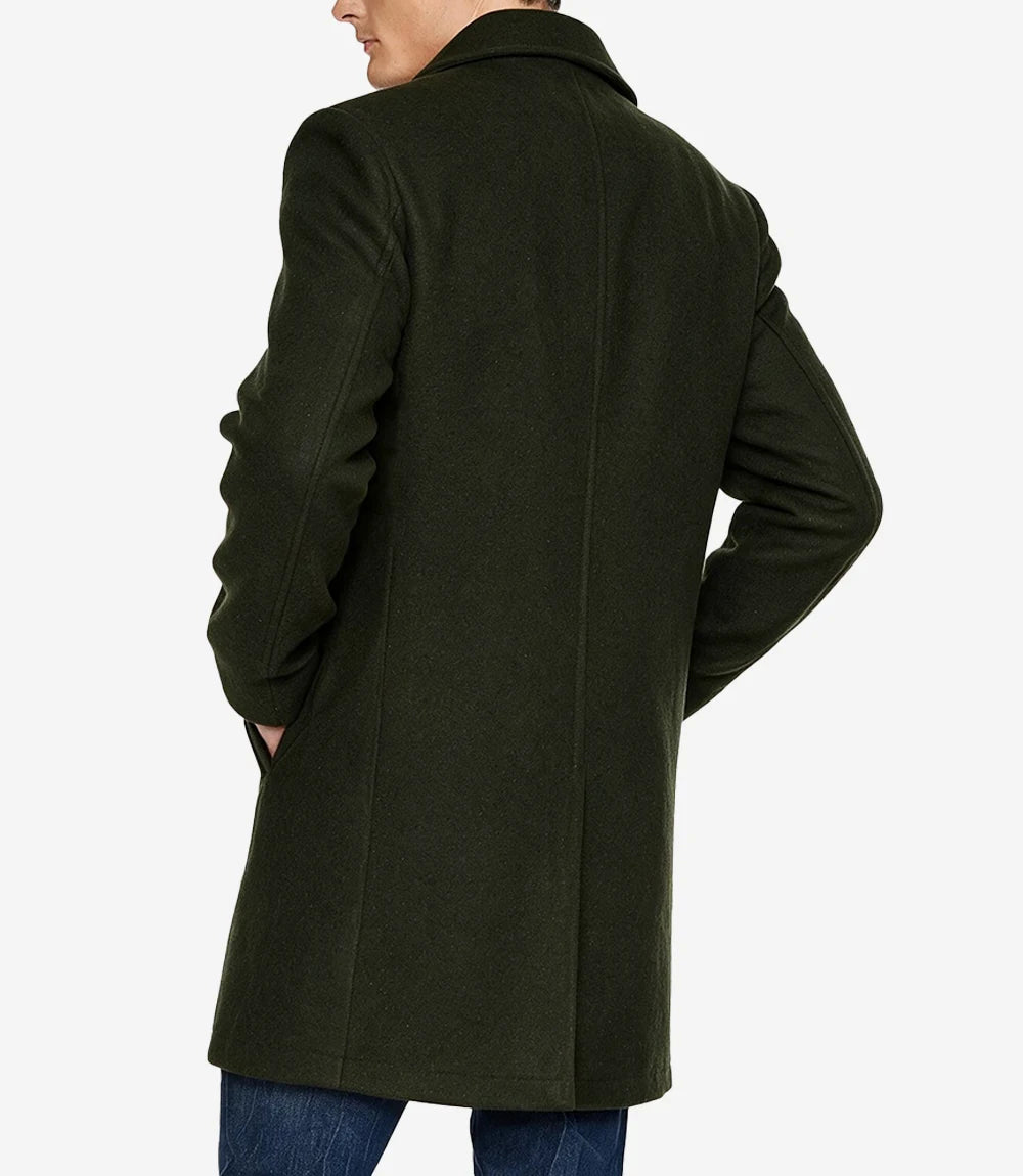 Armando Mens Olive Green Mid Length Wool Overcoat - Olive Green - view 2