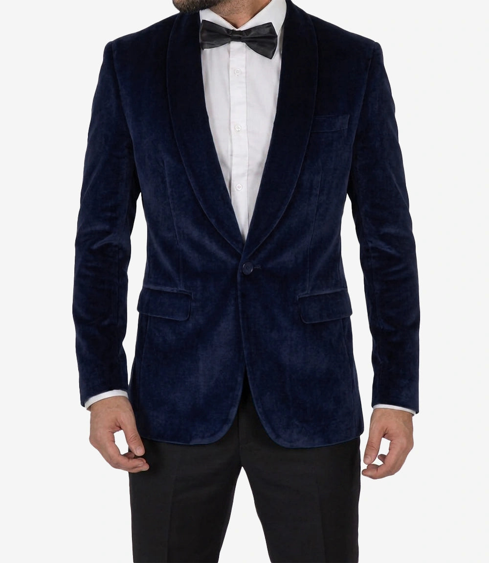 Men's Shawl Lapel Blue Premium Velvet Tuxedo Suit