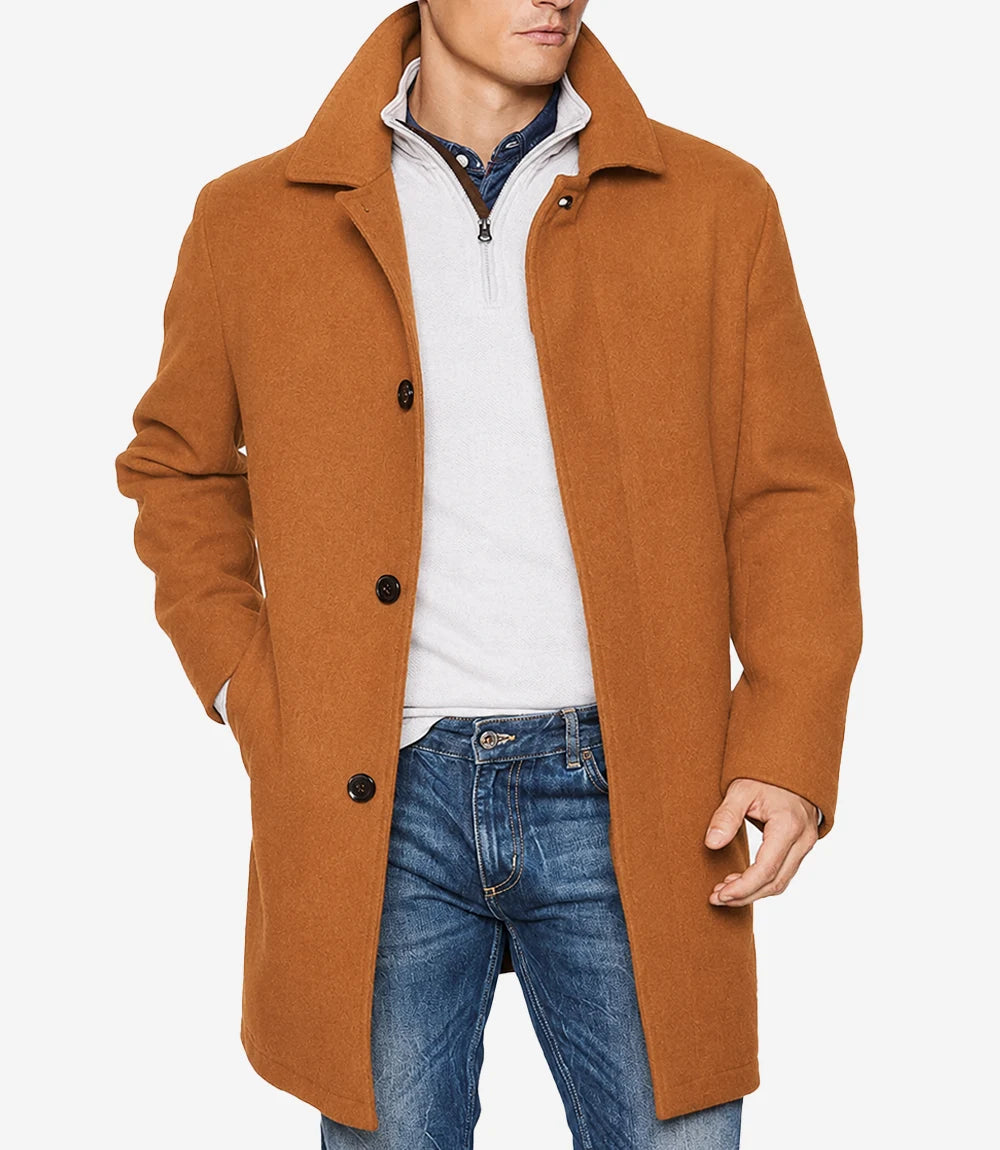 Armando Mens Rust Mid Length Wool Overcoat - Rust