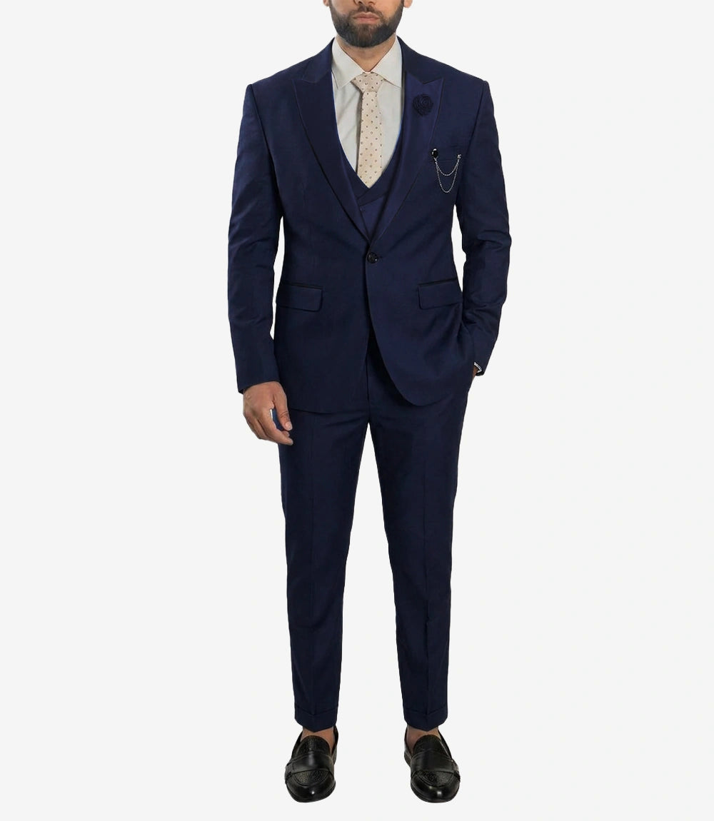 Morgan Slim Fit Peak Lapel 3-Piece Blue Men’s Suit