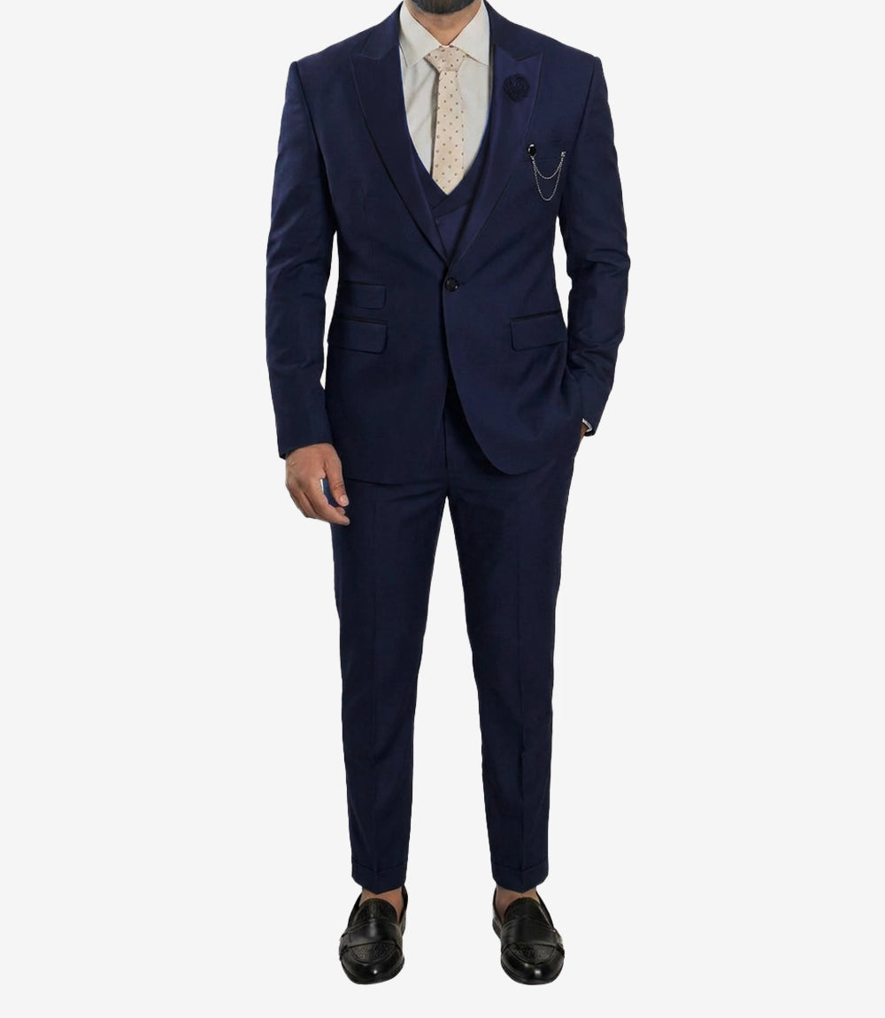 Morgan Slim Fit Peak Lapel 3-Piece Blue Men’s Suit