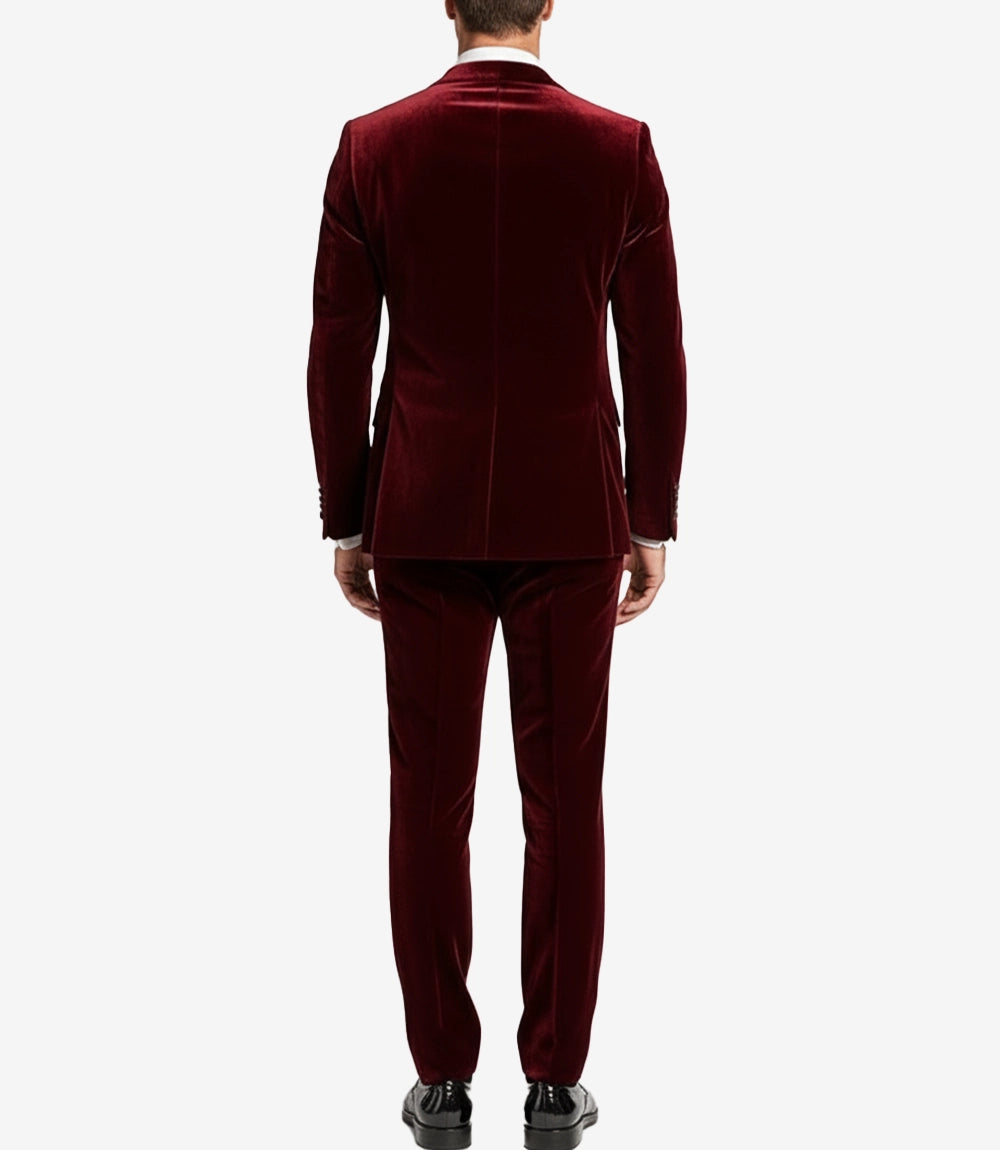 Mens 2 Piece Maroon Velvet Tuxedo - Wedding Tux